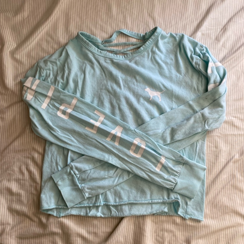 PINK Long Sleeve Cropped Tee